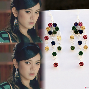 Healing girl爱情公寓秦羽墨同款彩钻花朵流苏耳环复刻银针耳饰