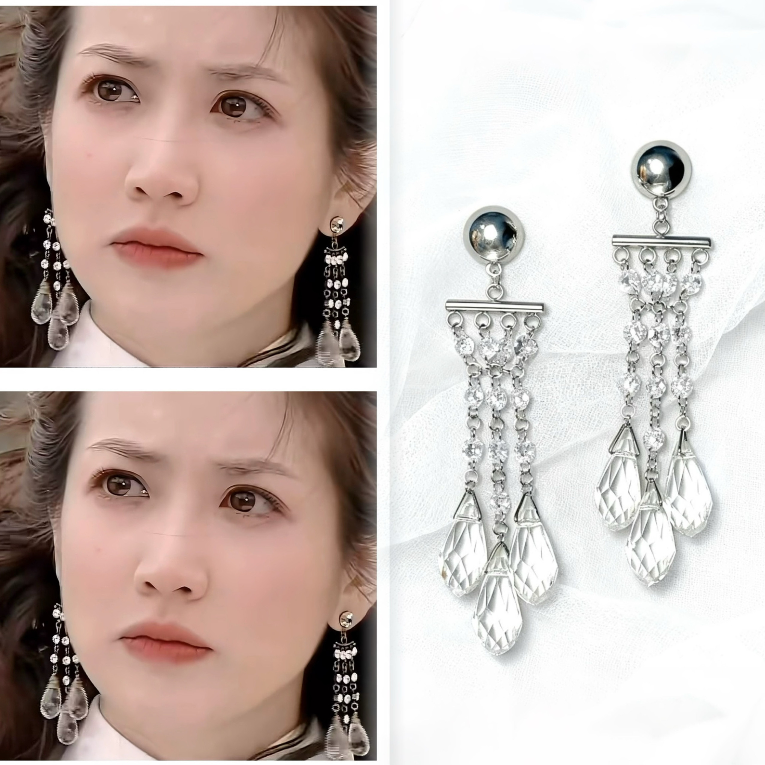 Healing girl传闻中的七公主美七崔贞媛同款锆石水晶银针流苏耳饰