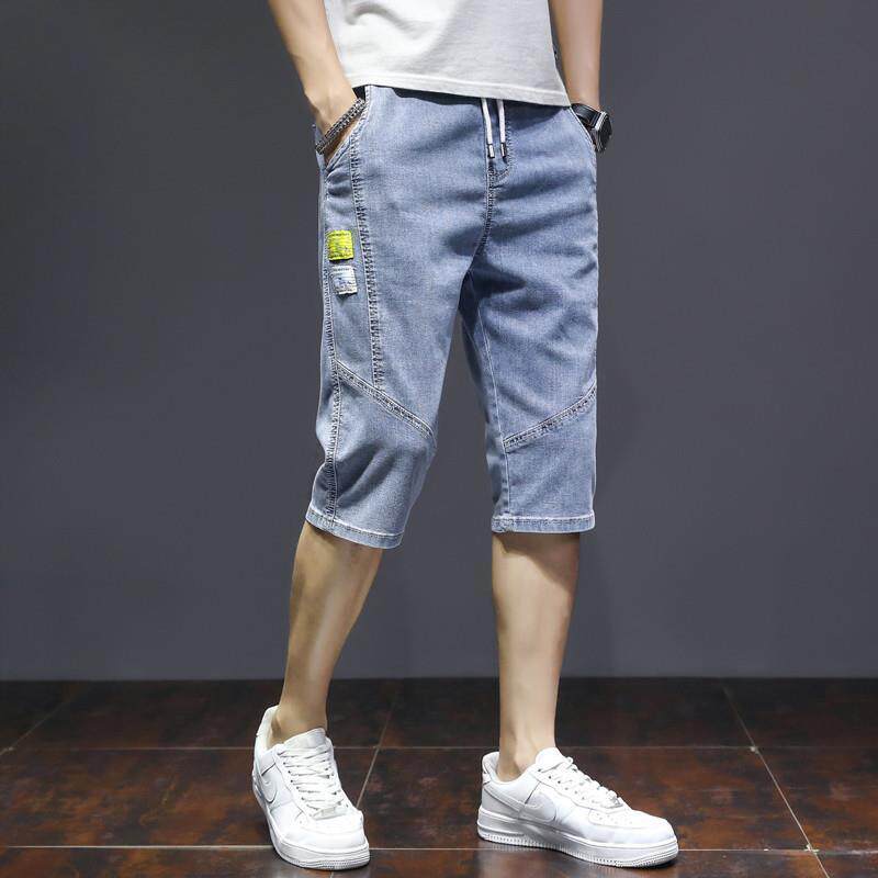 休闲时尚七分裤牛仔短裤男士夏季薄款马裤宽松百搭过膝7分裤潮牌