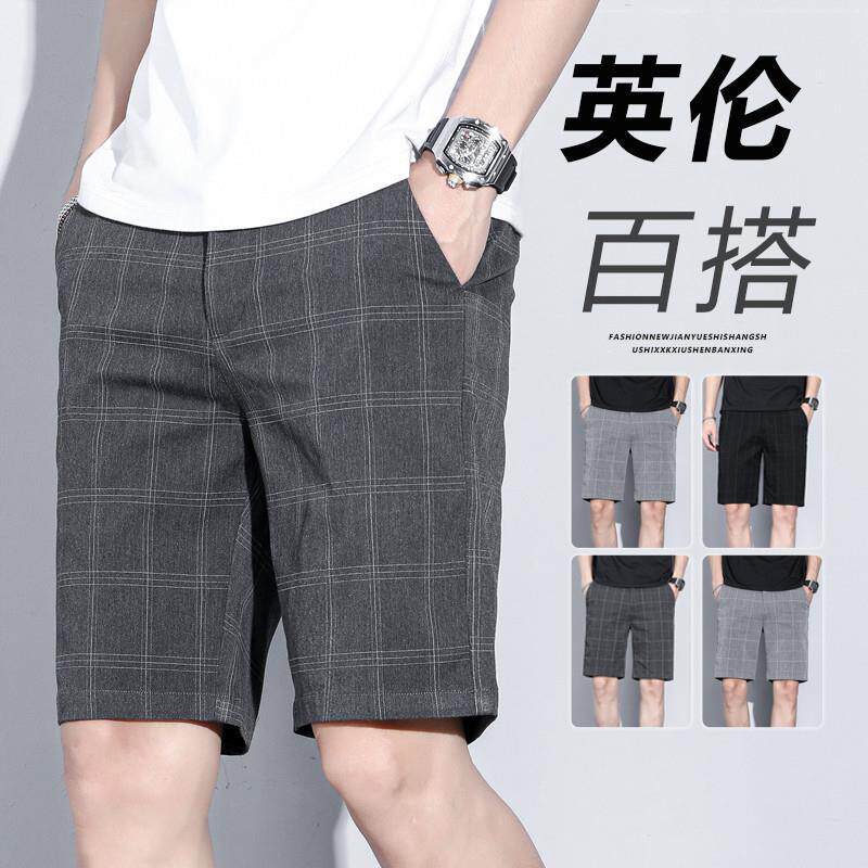 夏季新款英伦五分裤男休闲短裤时尚潮流5分格子中裤外穿百搭