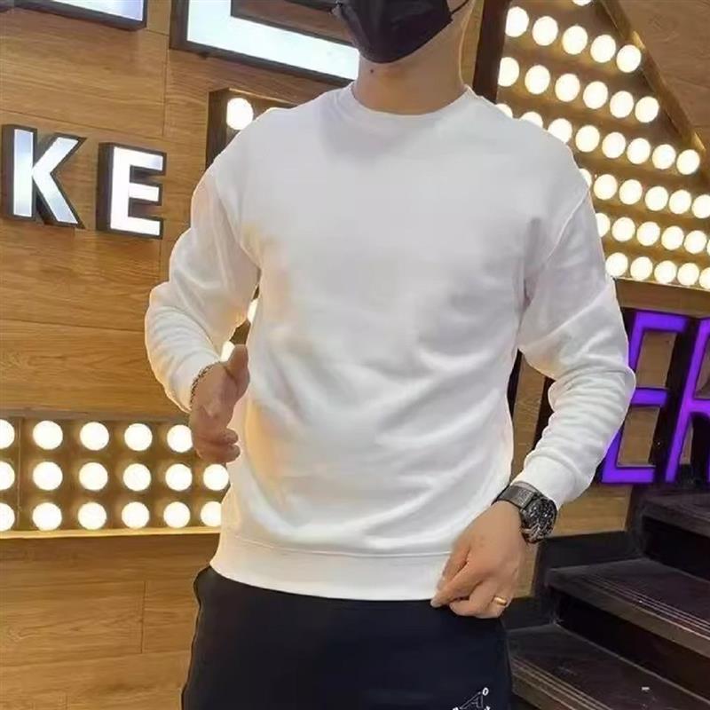 高端简约纯色卫衣男士秋季新款圆领修身长袖T恤男女百搭打底上衣