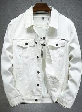 春秋新款白色牛仔外套男