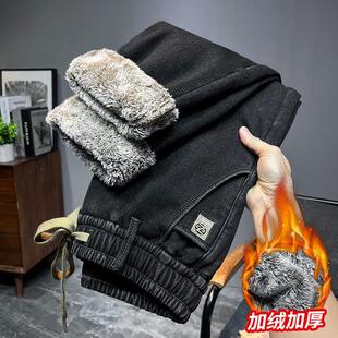 加厚羊羔绒裤 子秋冬季 子牛仔裤 新款 子潮 男士 松紧腰冬天棉裤 加绒裤