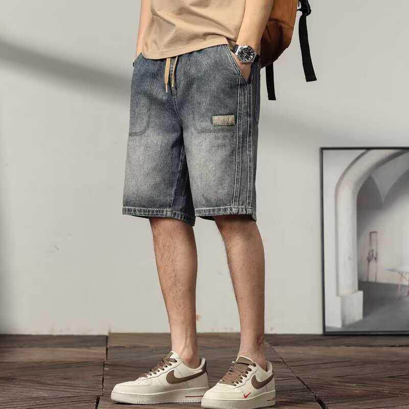 美式重磅复古做旧男士牛仔裤夏季新款直筒痞帅五分中裤工装短裤