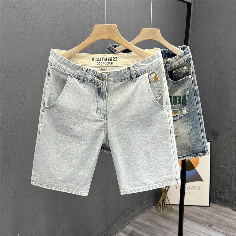 美式怀旧复古牛仔短裤男士夏季新款潮流痞帅休闲五分裤子中裤马裤