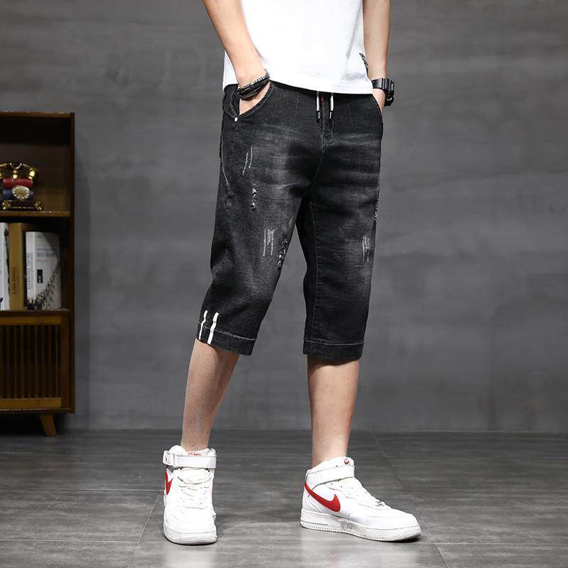 时尚潮流七分裤男夏季新款宽松直筒五分短裤潮牌韩版潮流牛仔中裤