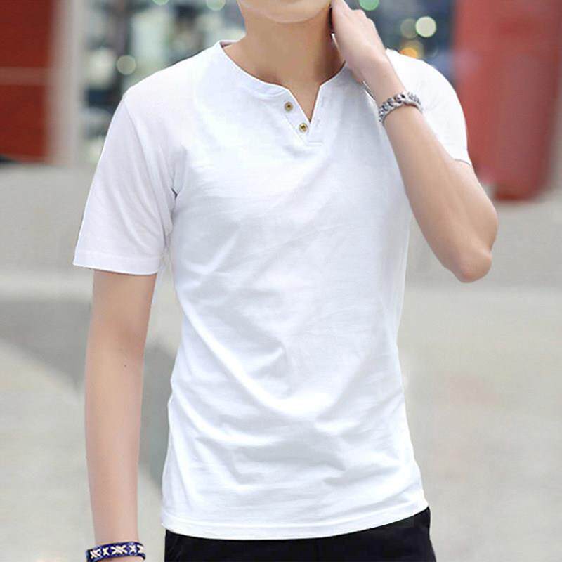 潮流男士短袖t恤纯棉V领新款上衣服男装夏季半袖体恤打底长袖