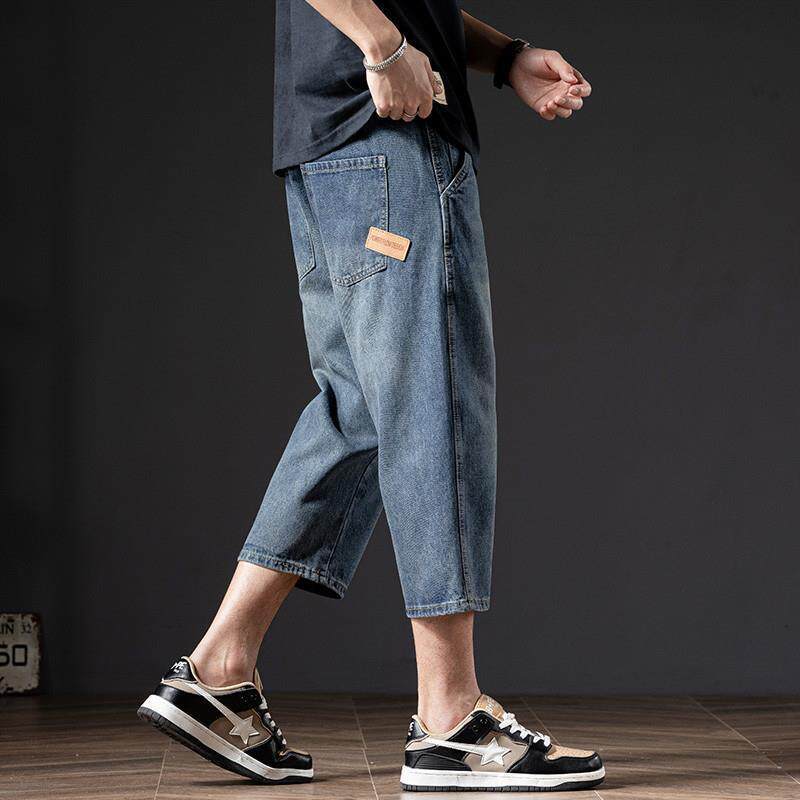 夏季新款休闲七分裤男薄款宽松大码水洗牛仔短裤潮流痞帅7分中裤