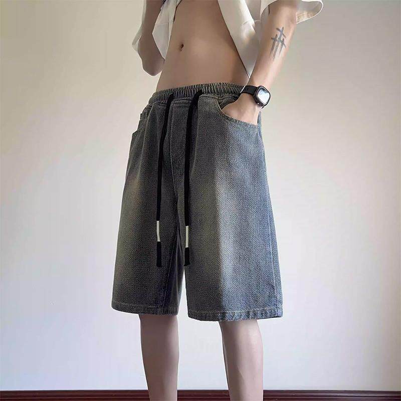 休闲时尚星空纹牛仔短裤男新款夏季薄款美式复古高街直筒五分裤