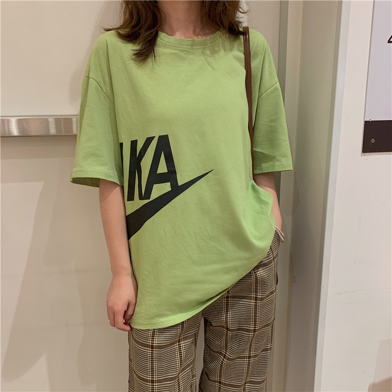 Green short sleeve T-shirt women's summer and Korean loose new style western style half sleeve top clothes