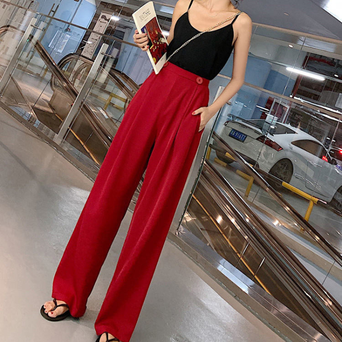 Women's casual pants are versatile, wide leg pants with drooping feeling, loose straight high waist pants in spring and summer, floor pants, suit pants for women