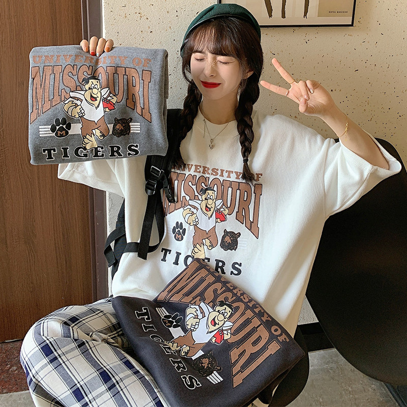 Real shot cotton spring summer Korean loose short sleeve T-shirt