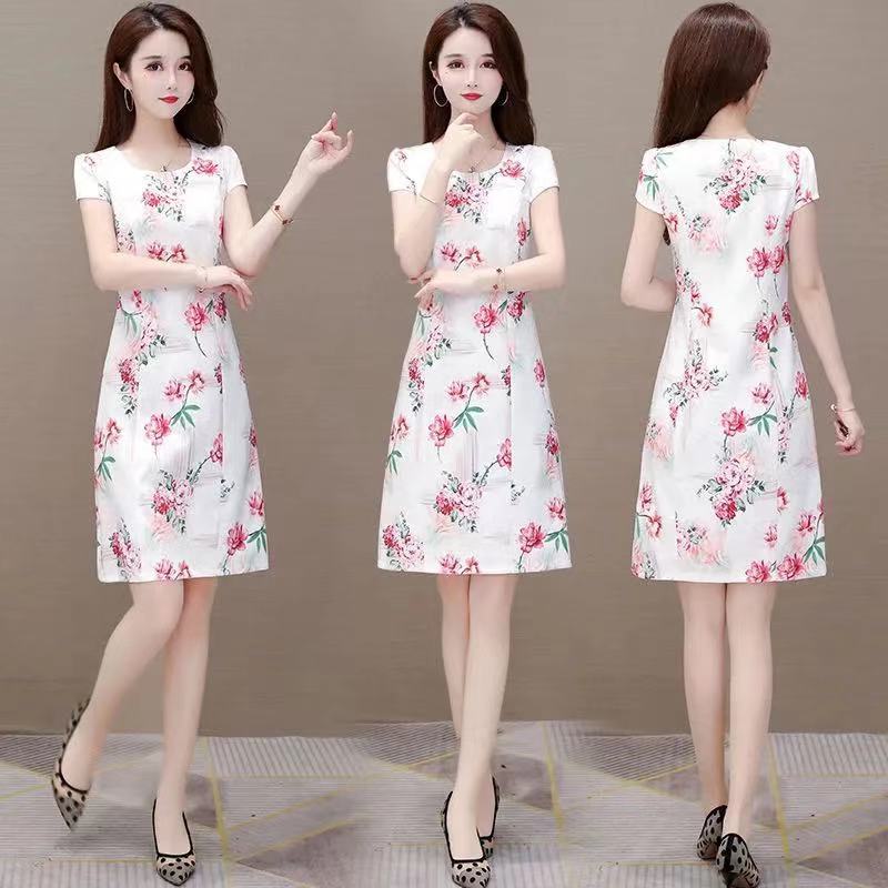2021 new ice silk printed cheongsam women's improved slim temperament summer high-end foreign style dress trend