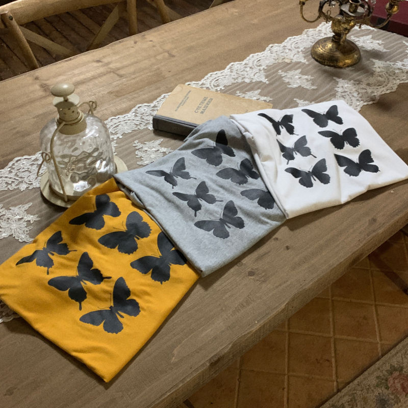 Net red short sleeve T-shirt women's summer tide super hot loose Korean retro Hong Kong Style Butterfly print half sleeve top