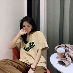 Early spring new year loose medium long letter short sleeve T-shirt women's Apricot top design