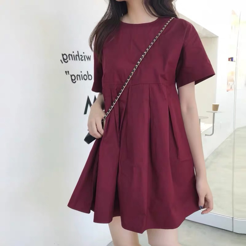 Summer new Korean pregnant women's dress super leg long A-line short baby dress Hong Kong style retro short sleeve