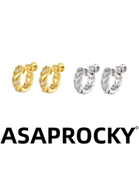 ASAPROCKY刀锋麦穗男女嘻哈风银针拉丝无耳洞饱和金色环保铜耳环