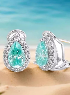 ASAPROCKY嘻哈满镶水滴蛇头形925银针湖水绿钻耳扣耳钉男女款耳饰