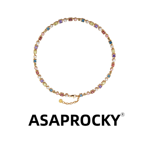 ASAPROCKY嘻哈潮流彩钻贝珠项链