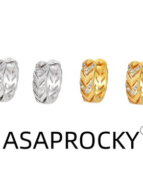 ASAPROCKY刀锋麦穗银针环保铜锆石欧美男女同款拉丝饱和金色耳环