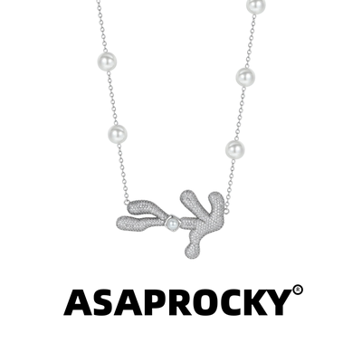 ASAPRocky同款欧耶满钻珍珠项链