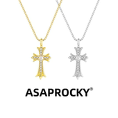 ASAPROCKY欧美满钻复古十字架吊坠男女嘻哈老钱金色设计个性 项链