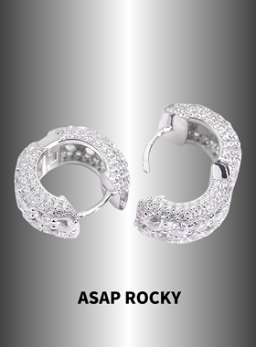 ASAPROCKY嘻哈风宽版永恒耳环s925银针潮男满钻耳圈耳饰耳坠银饰