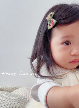 黄小妞韩版质感绿色宝宝蝴蝶结发夹洋气春季出游婴儿发卡发饰