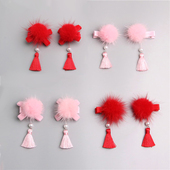 黄小妞秋冬中国风宝宝发夹 貂毛球儿童流苏新年古风汉服头饰 发夹