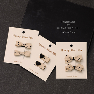 黄小妞手工波点蝴蝶结发夹女童春款百搭刘海夹包布侧边夹发饰