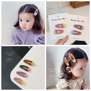 黄小妞秋冬洋气纽扣编织碎发夹百搭小女孩侧边刘海夹发卡发饰