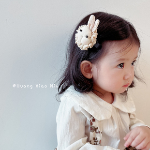 黄小妞秋冬可爱儿童发夹宝宝节日夸张头饰可爱百搭兔子全包布发卡