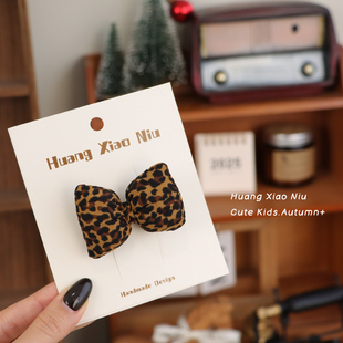 黄小妞豹纹充棉蝴蝶结宝宝发夹洋气不伤发婴儿立体丸子头发卡