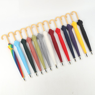 16骨直杆简约105cm晴雨伞小清新女文艺拍照复古木柄印logo直杆伞