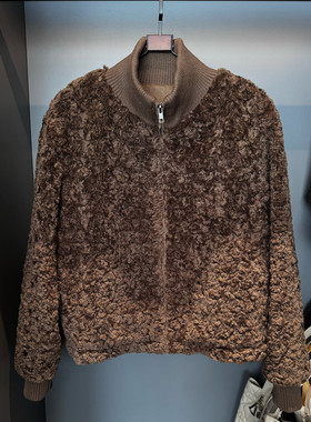 泰迪外套巧克力色宽松毛绒上衣NK11292