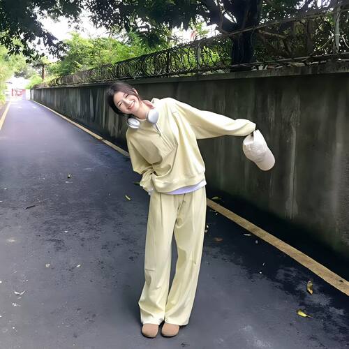 原野空间同款双色休闲风半拉链长袖卫衣阔腿裤两件套女秋