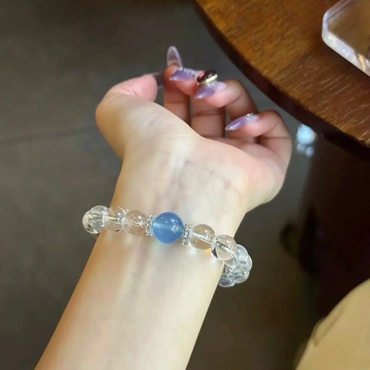 赵露思同款白水晶海蓝宝手串