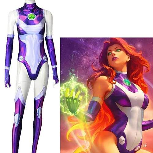 少年泰坦 Starfire星火cos紧身衣服装 3D印花连体紧身衣 动漫英雄