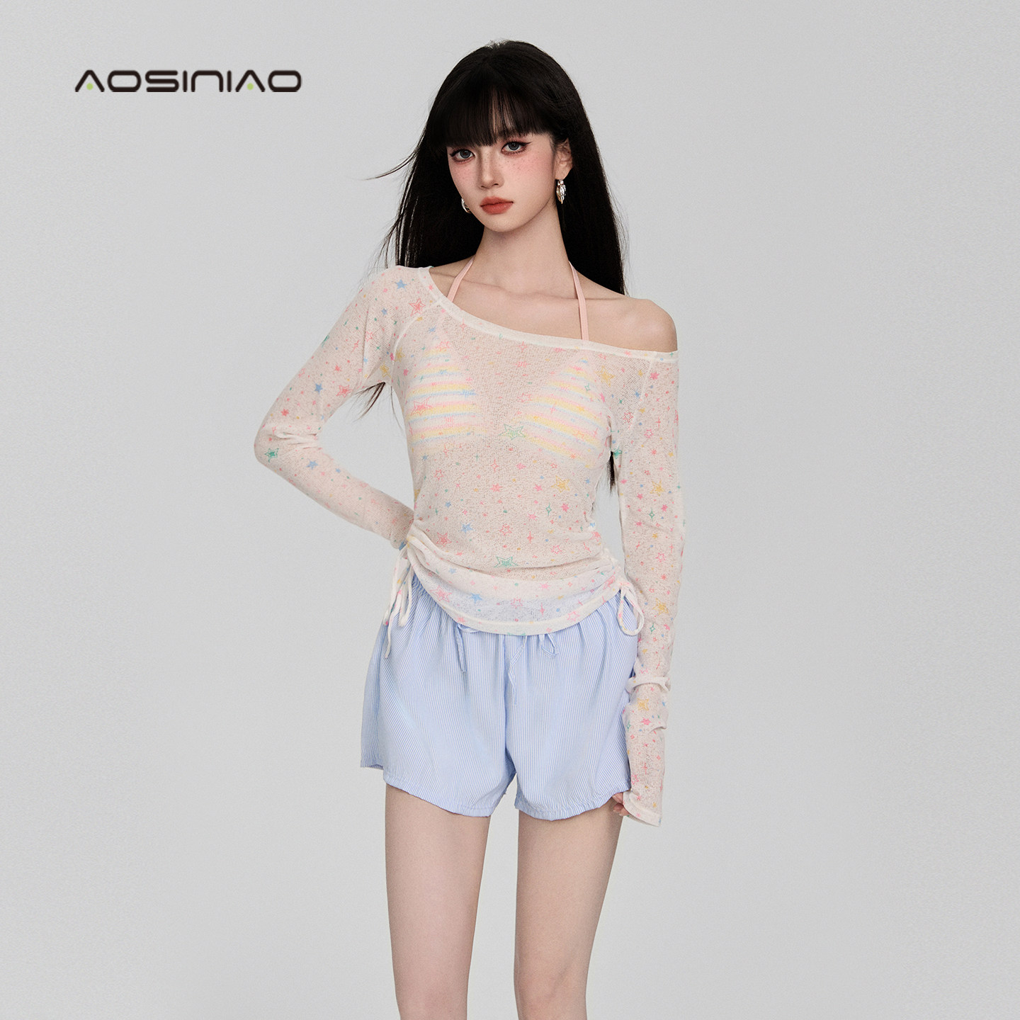 泡温泉海边度假甜美少女一字肩长袖罩衫防晒分体泳衣女四件套泳装,运动/瑜伽/健身/球迷用品,分体泳衣,淘宝优惠券,粉丝福利购,淘宝优惠卷