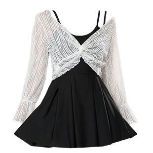 连体保守泳衣女夏2024新款度假高级感遮肚显瘦裙式平角两件套泳装