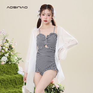 度假高级感保守显瘦遮肚小胸平角游泳装 连体泳衣女夏2024新款 爆款