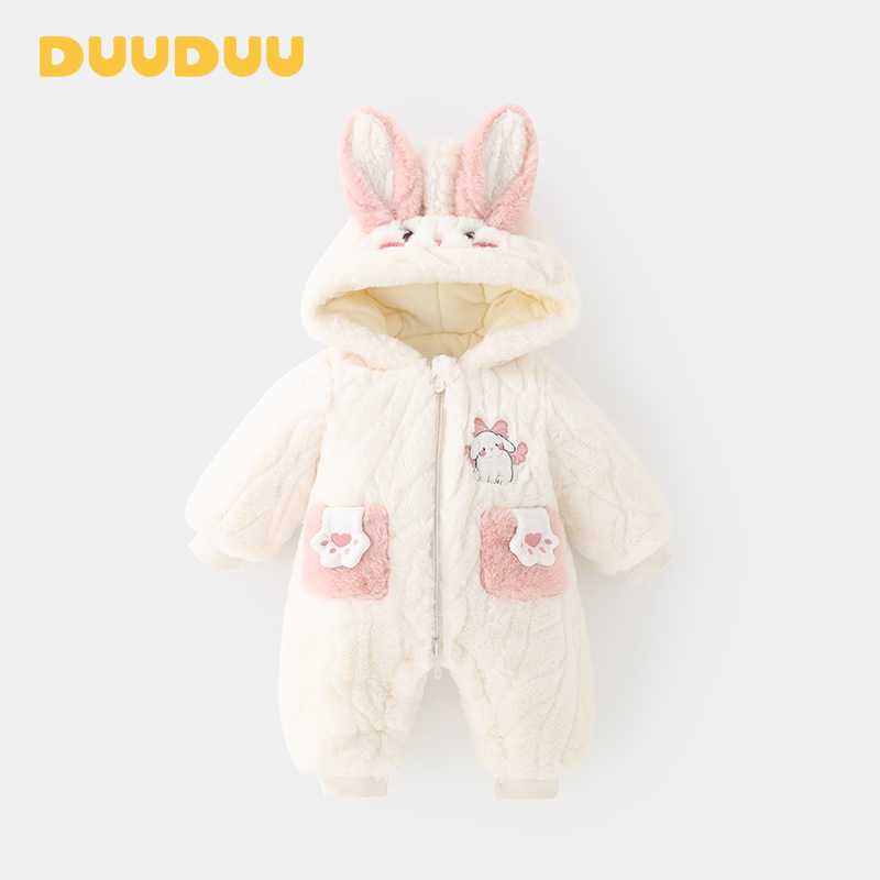 DUUDUU秋冬款宝宝衣服抓绒a类新生儿哈衣外出加绒婴儿连体衣