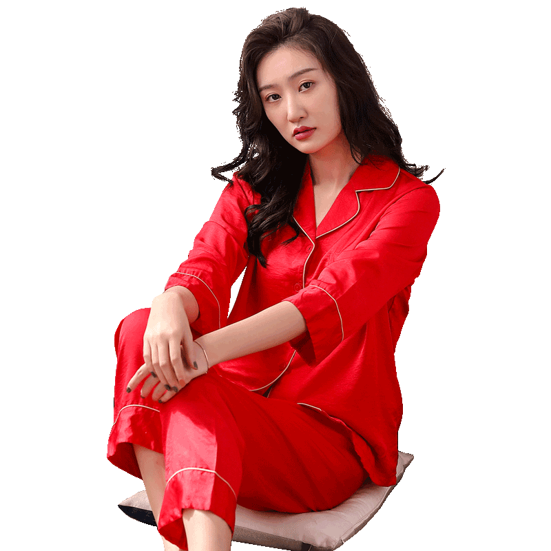 茜柔天丝麻性感开衫空调家居服