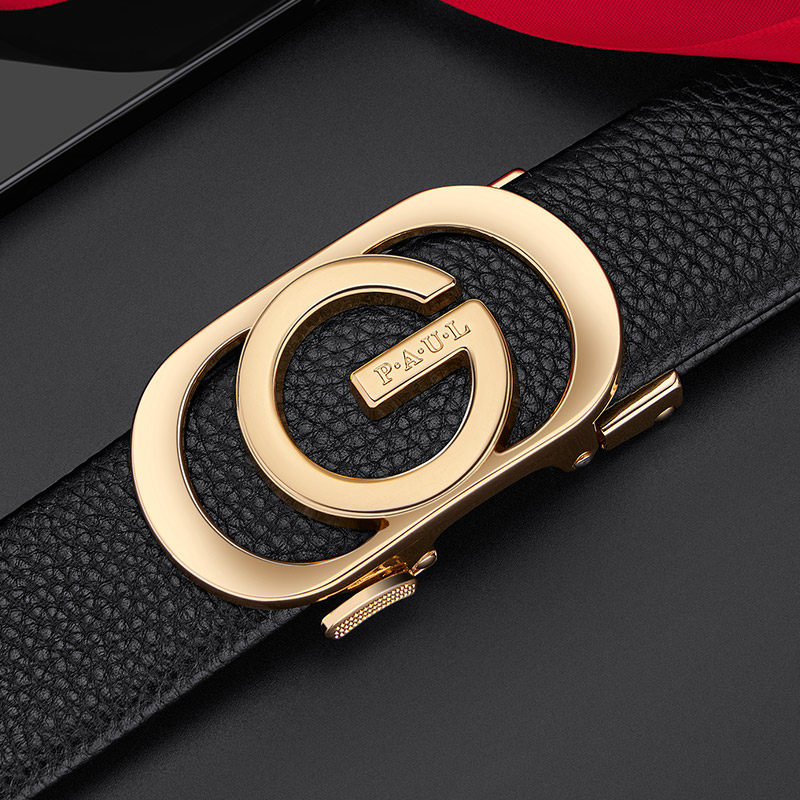 保罗高档皮带男真皮自动扣2023新款腰带十大品牌头层牛皮时尚裤带