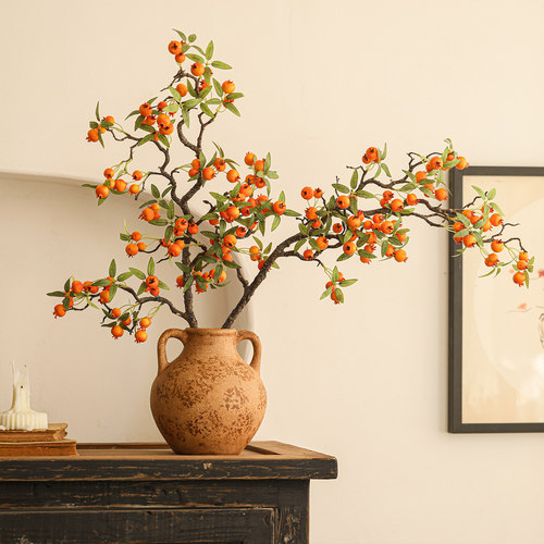 长枝大山楂果枝仿真花复古插花