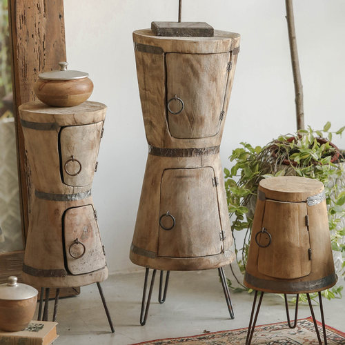 双层漏斗花盆置物柜实木花架置物架侘寂风落地摆件民宿客厅装饰品 - 封面