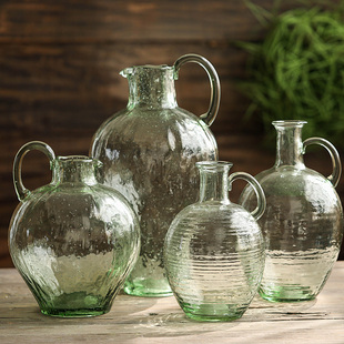 绿色单耳锤纹玻璃大肚花瓶水养吊钟马醉木客厅落地圆肚大花瓶摆件