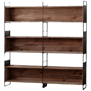 老松木三格书柜侘寂风大型铁艺实木置物柜复古原木落地靠墙书架