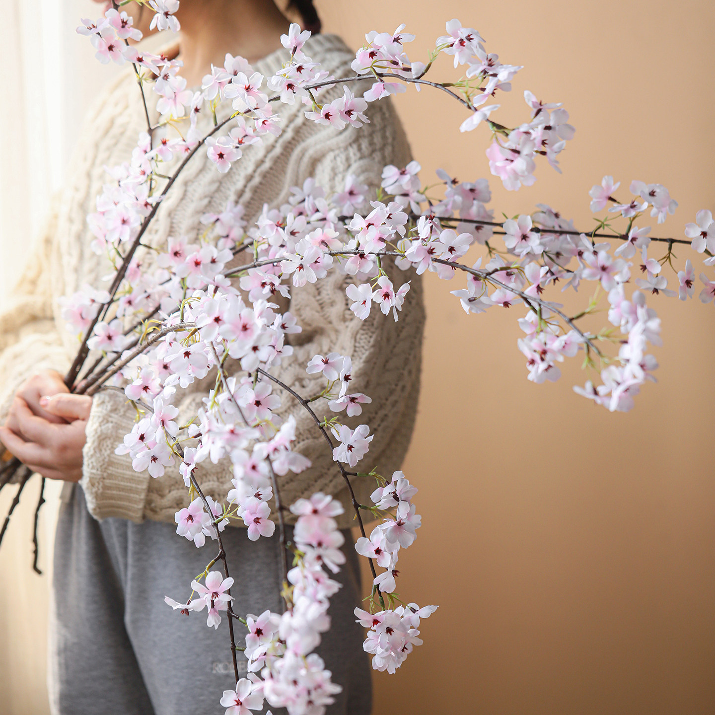 垂枝樱花仿真花室内家居插花绢布单只客厅假花装饰花粉色花艺布置