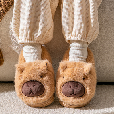 卡皮巴拉儿童棉拖鞋男童秋冬季包跟2025新款室内保暖女孩毛毛棉鞋